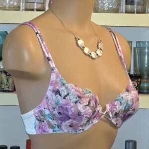 Jaclyn Smith Vintage Lace Bra 34-B Purple Green Semi-sheer Underwire EUC